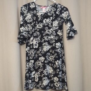 VENUS Elegant Black and White Floral Long Sleeve Dress